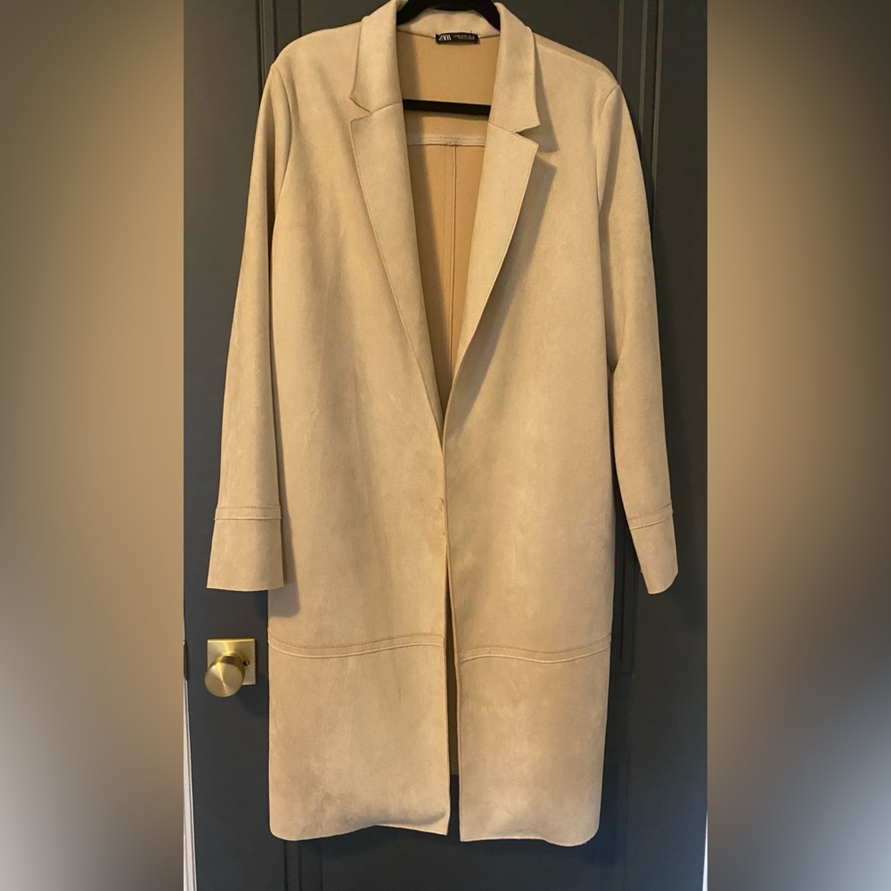 Zara faux Suede Beige trench Coat -XL